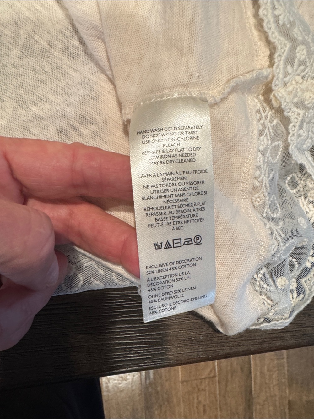 Free People NWT Cream Ruffle Lace-Trim Peasant Blouse - Picture 4 of 6